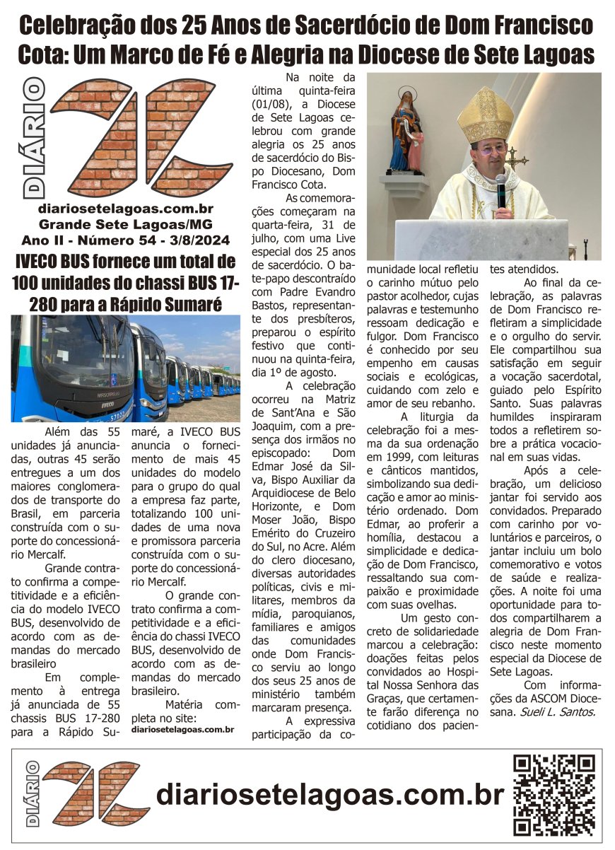 Jornal Diário Sete Lagoas de sábado dia 3 de agosto de 2024