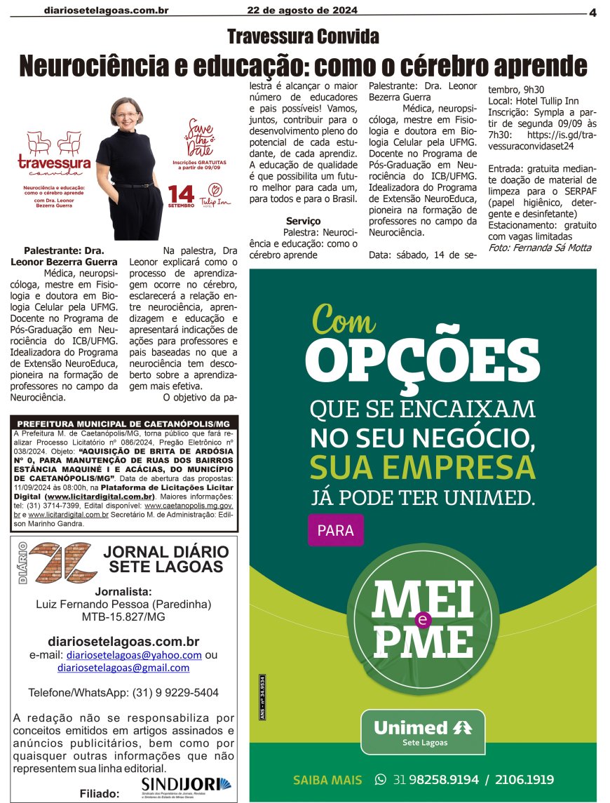 Jornal Diário Sete Lagoas de quinta-feira dia 22 de agosto de 2024
