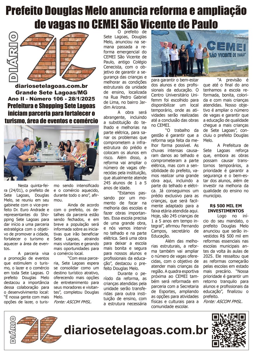 Jornal Diário Sete Lagoas de terça-feira dia 28 de janeiro de 2025