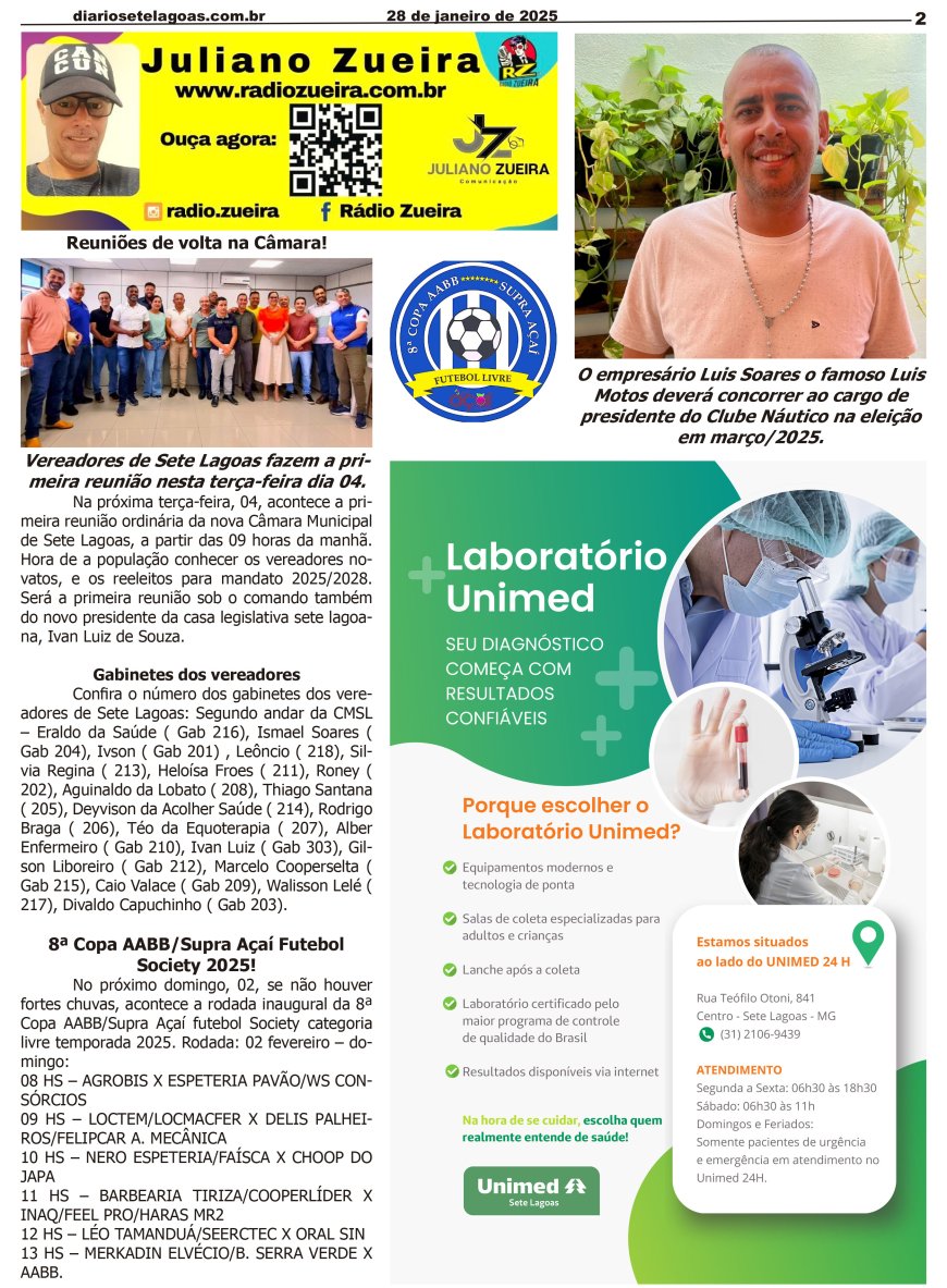 Jornal Diário Sete Lagoas de terça-feira dia 28 de janeiro de 2025