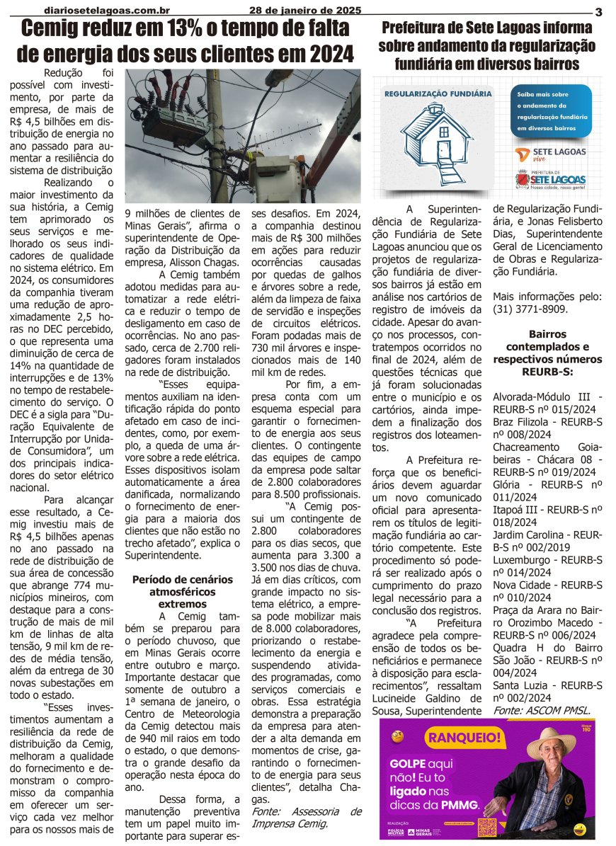 Jornal Diário Sete Lagoas de terça-feira dia 28 de janeiro de 2025