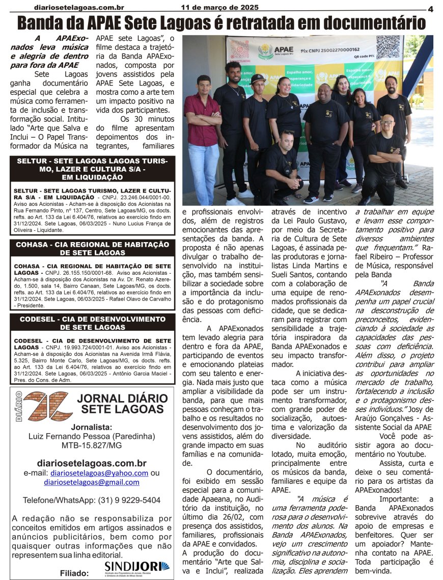 Jornal Diário Sete Lagoas de terça-feira dia 11 de março de 2025