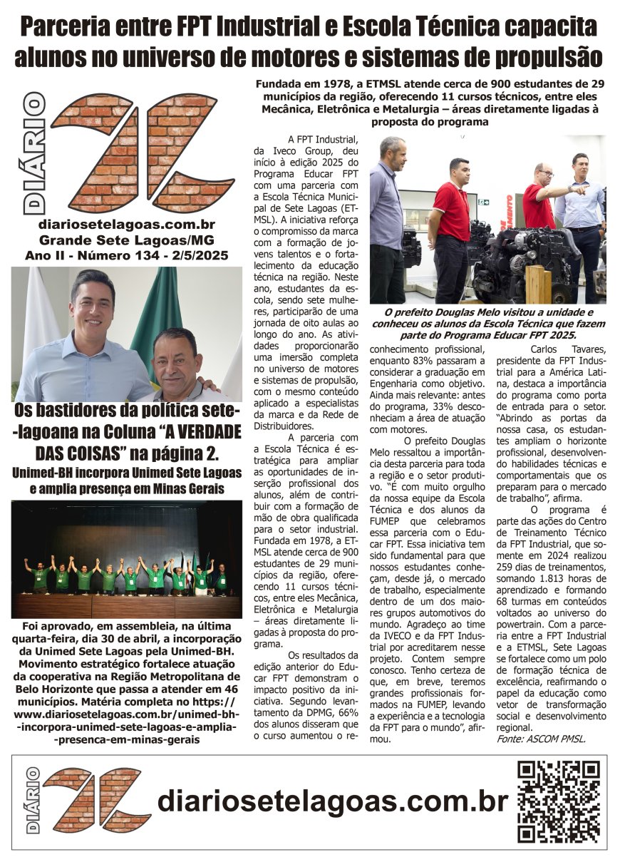 Jornal Diário Sete Lagoas de sexta-feira dia 2 de maio de 2025