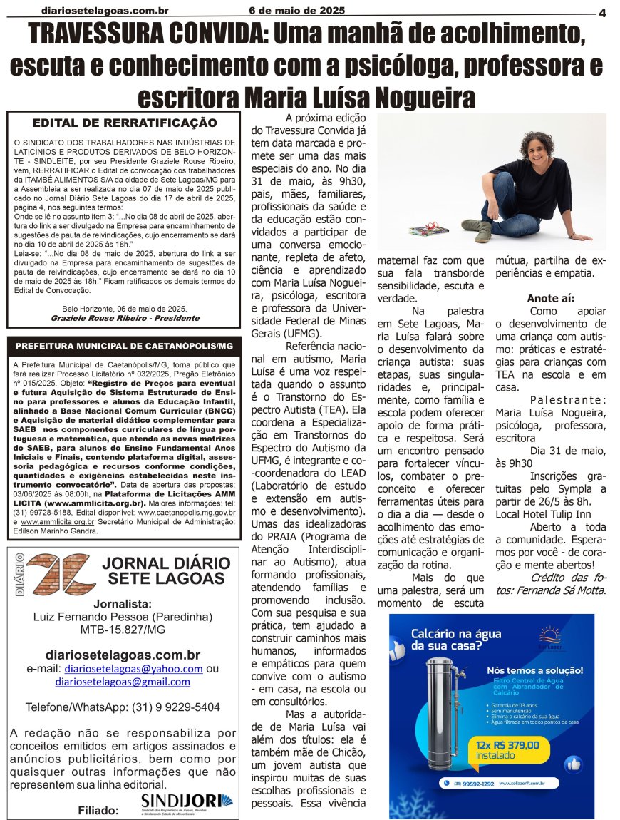 Jornal Diário Sete Lagoas de terça-feira dia 6 de maio de 2025