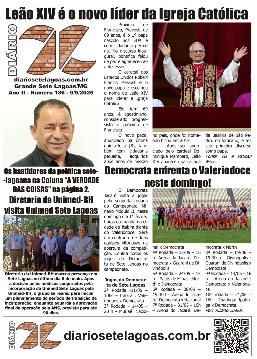 Jornal Diário Sete Lagoas de sexta-feira dia 9 de maio de 2025