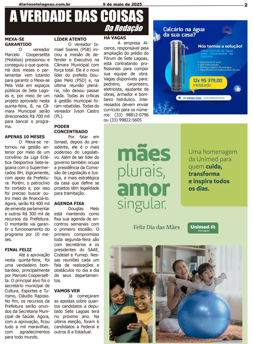 Jornal Diário Sete Lagoas de sexta-feira dia 9 de maio de 2025