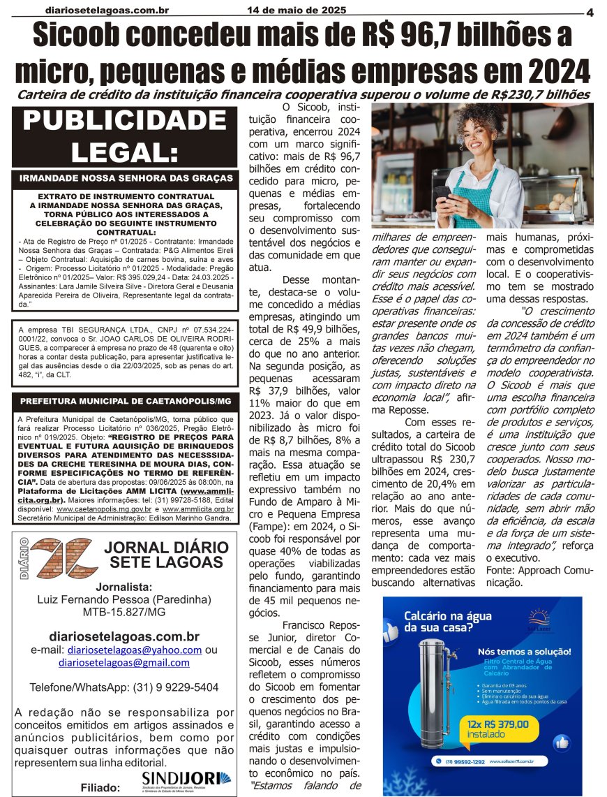 Jornal Diário Sete Lagoas de quarta-feira dia 14 de maio de 2025