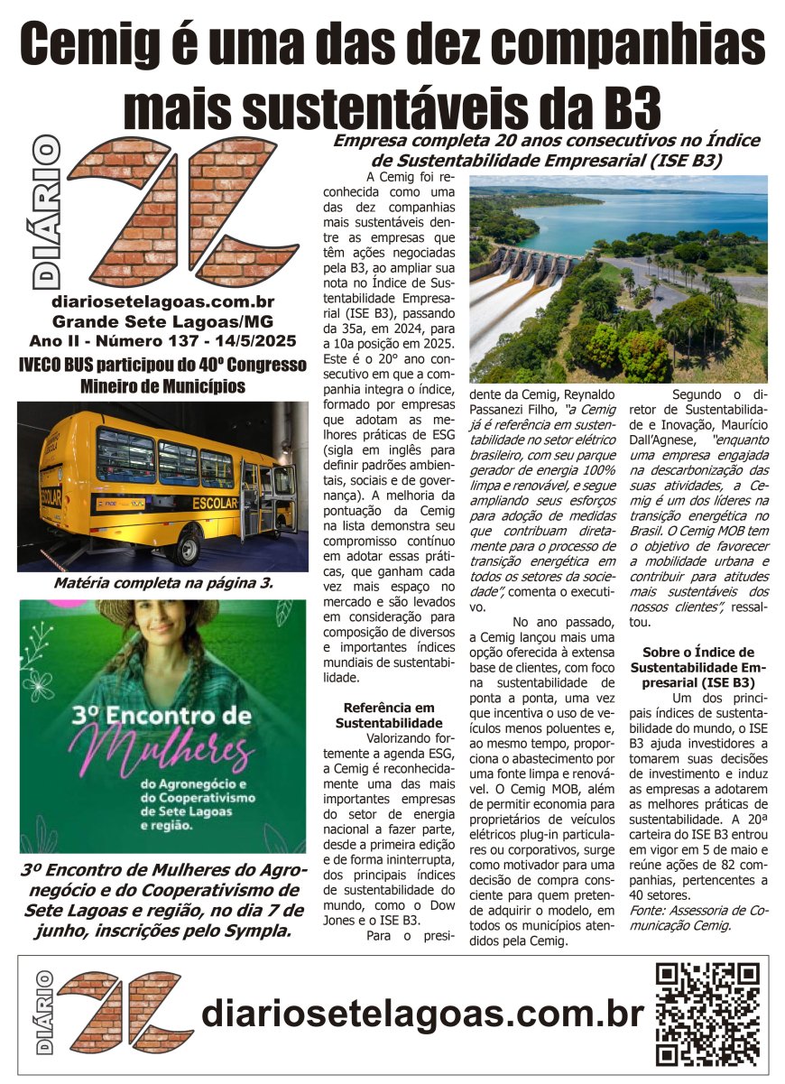 Jornal Diário Sete Lagoas de quarta-feira dia 14 de maio de 2025