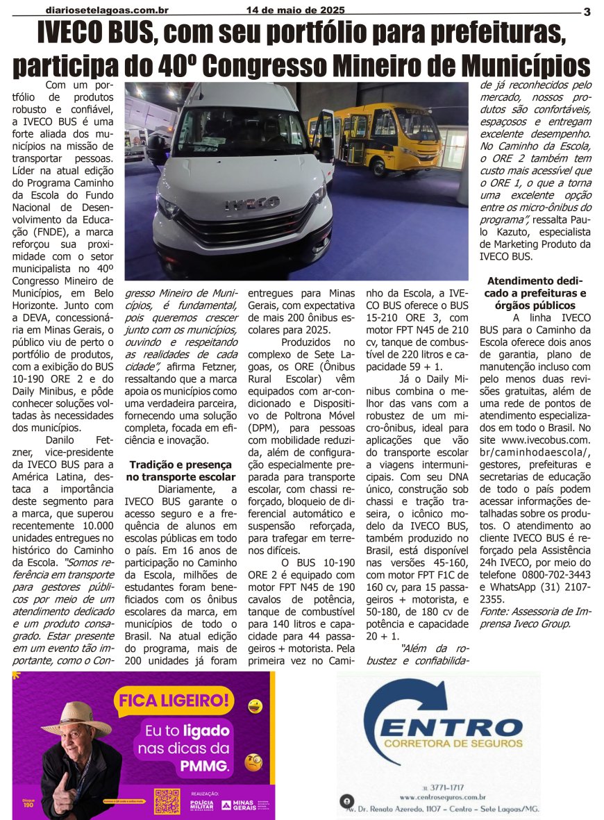 Jornal Diário Sete Lagoas de quarta-feira dia 14 de maio de 2025