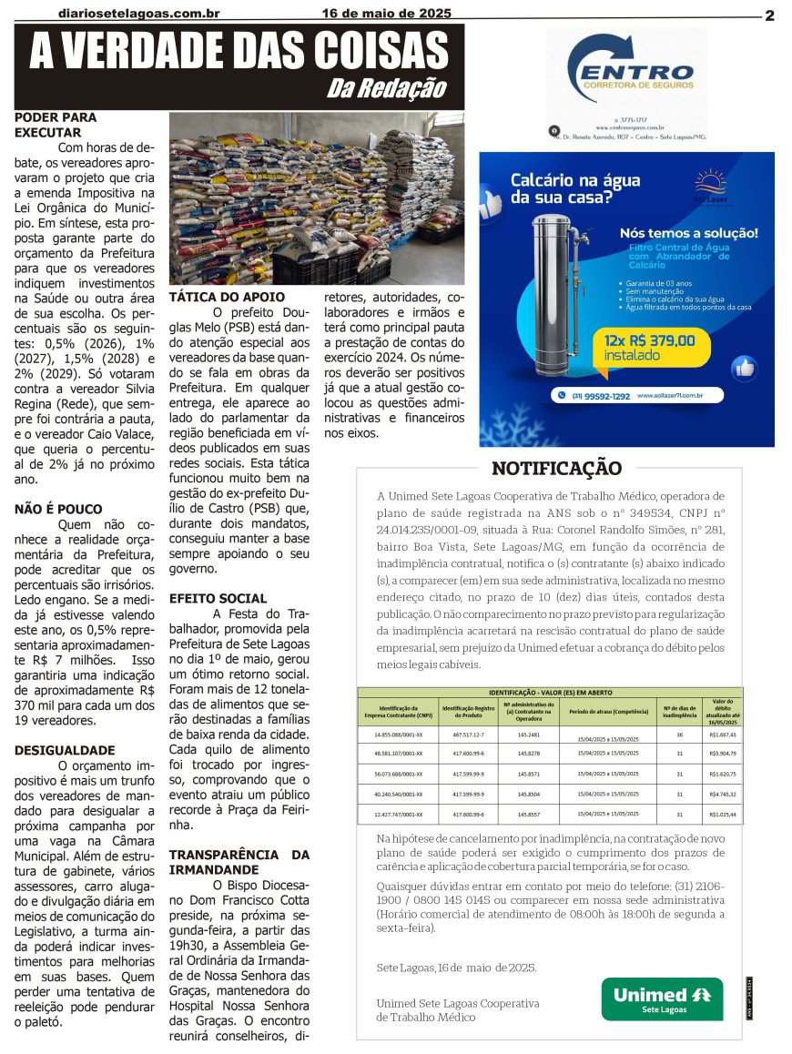Jornal Diário Sete Lagoas de sexta-feira dia 16 de maio de 2025