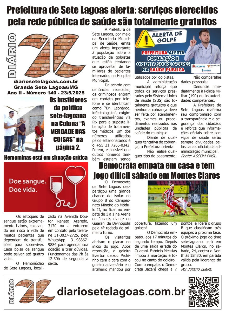 Jornal Diário Sete Lagoas de sexta-feira dia 23 de maio de 2025