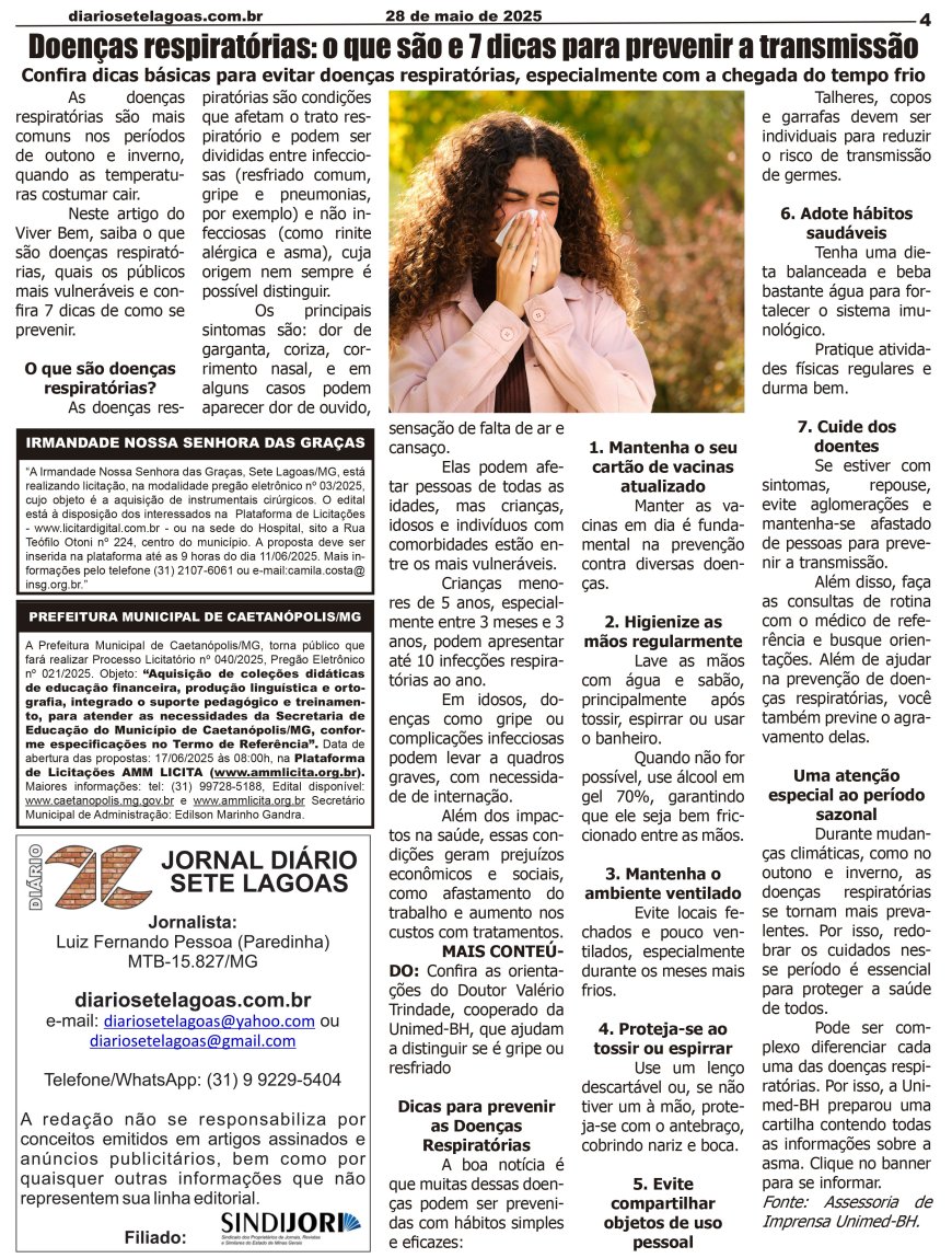 Jornal Diário Sete Lagoas de quarta-feira dia 28 de maio de 2025