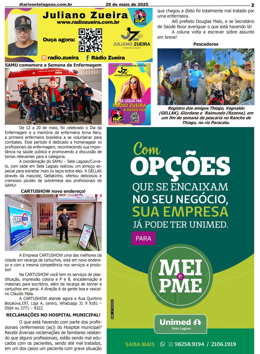 Jornal Diário Sete Lagoas de quarta-feira dia 28 de maio de 2025