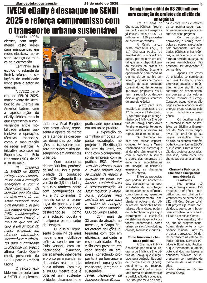 Jornal Diário Sete Lagoas de quarta-feira dia 28 de maio de 2025