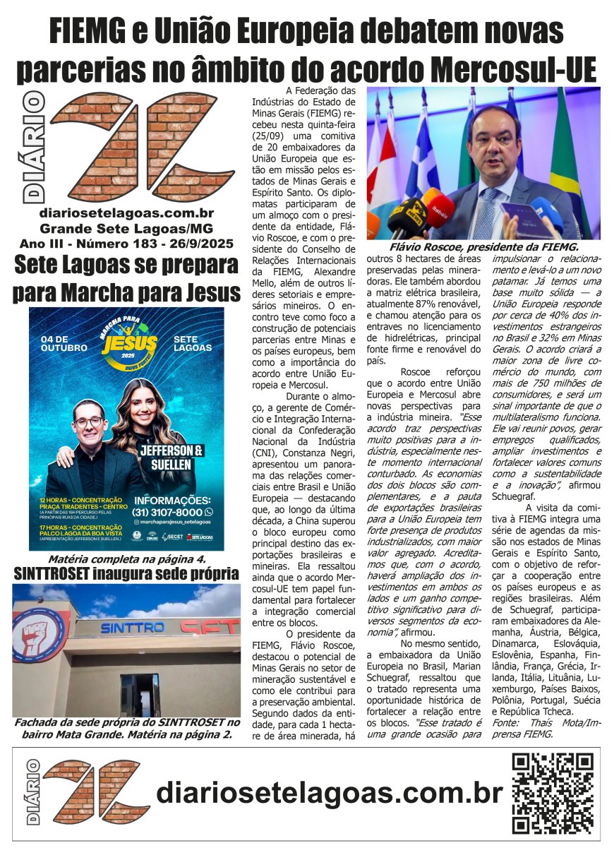 Jornal Diário Sete Lagoas de sexta-feira dia 26 de setembro de 2025