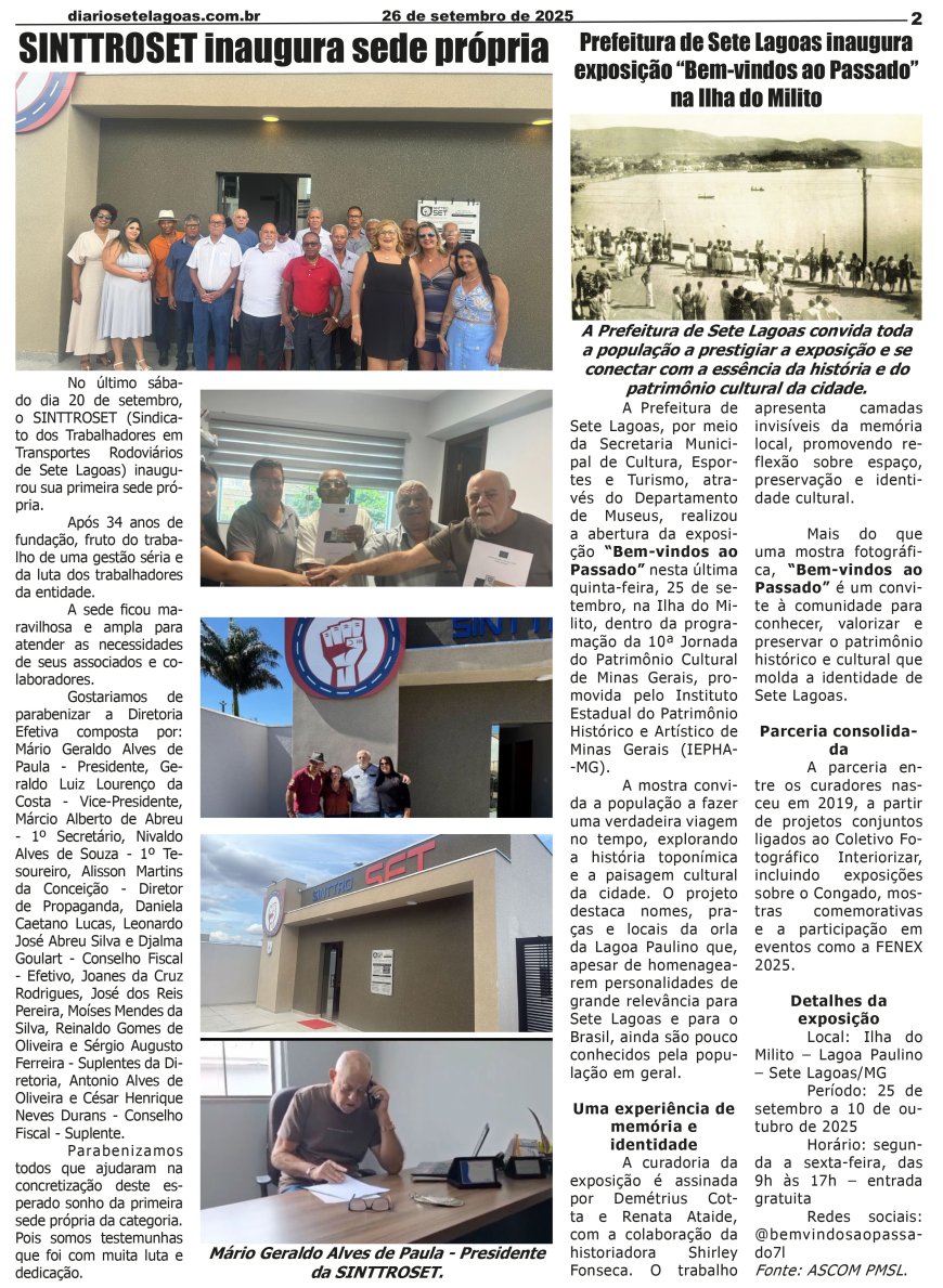 Jornal Diário Sete Lagoas de sexta-feira dia 26 de setembro de 2025