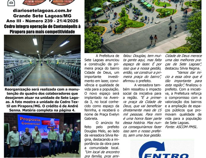Jornal Diário Sete Lagoas de terça-feira dia 21 de abril de 2026