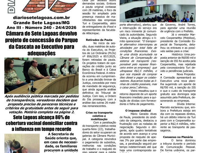 Jornal Diário Sete Lagoas de sexta-feira dia 24 de abril de 2026