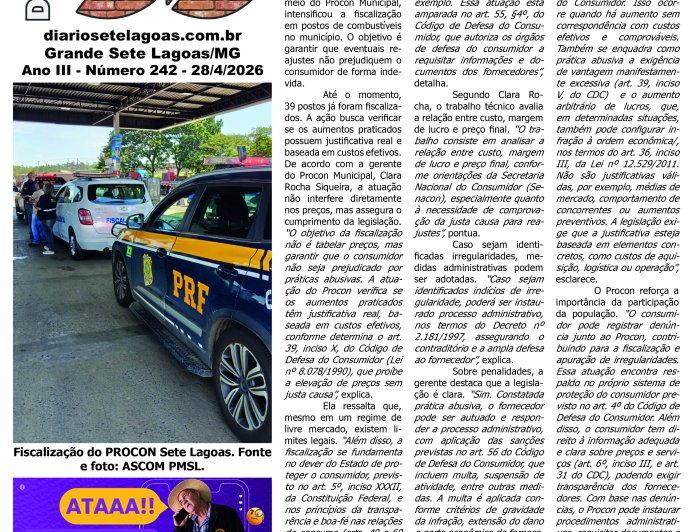 Jornal Diário Sete Lagoas de terça dia 28 de abril de 2026