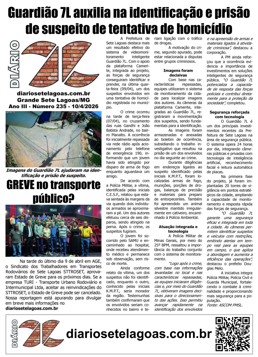 Jornal Diário Sete Lagoas de sexta-feira dia 10 de abril de 2026