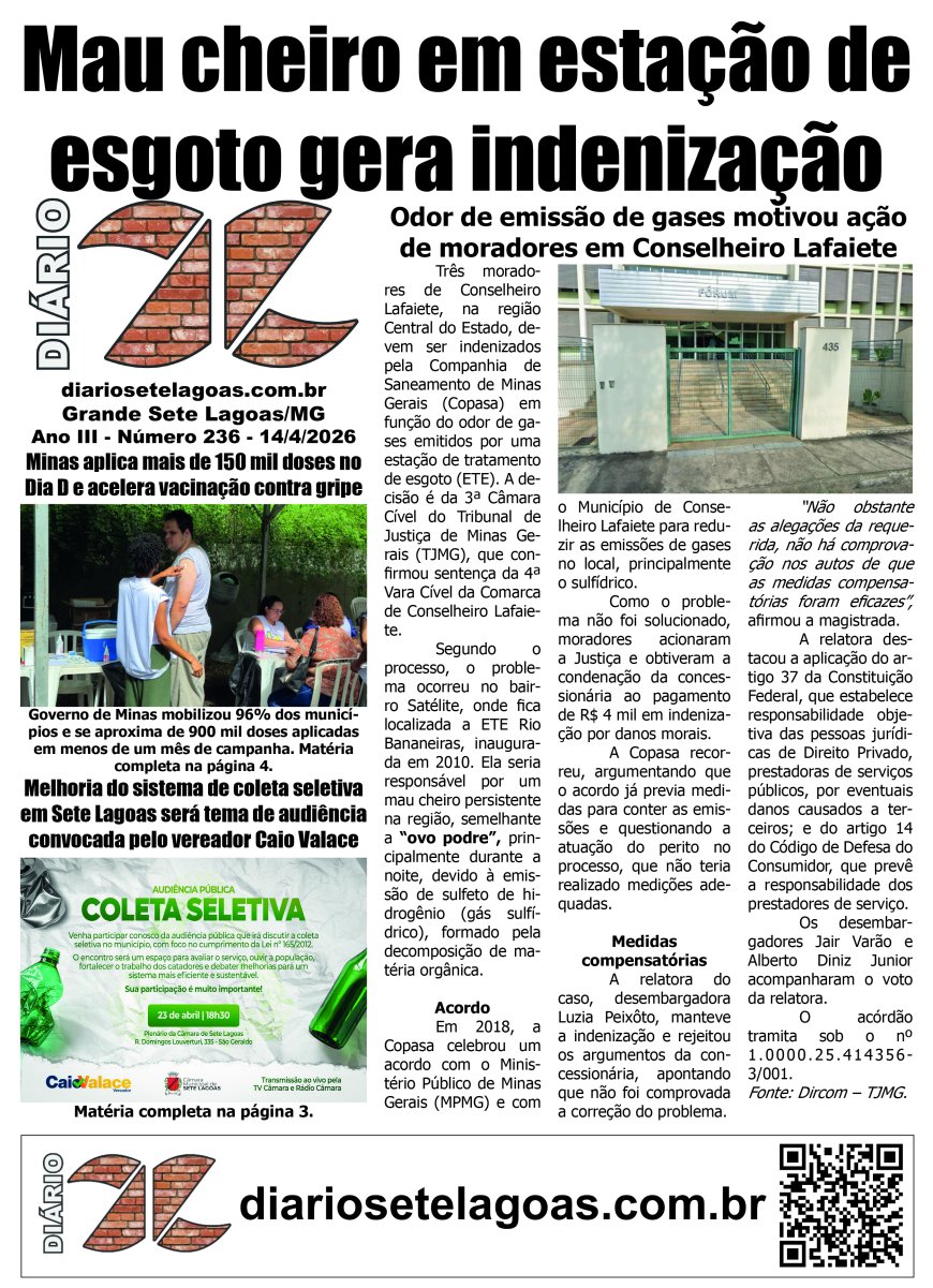Jornal Diário Sete Lagoas de terça-feira dia 14 de abril de 2026