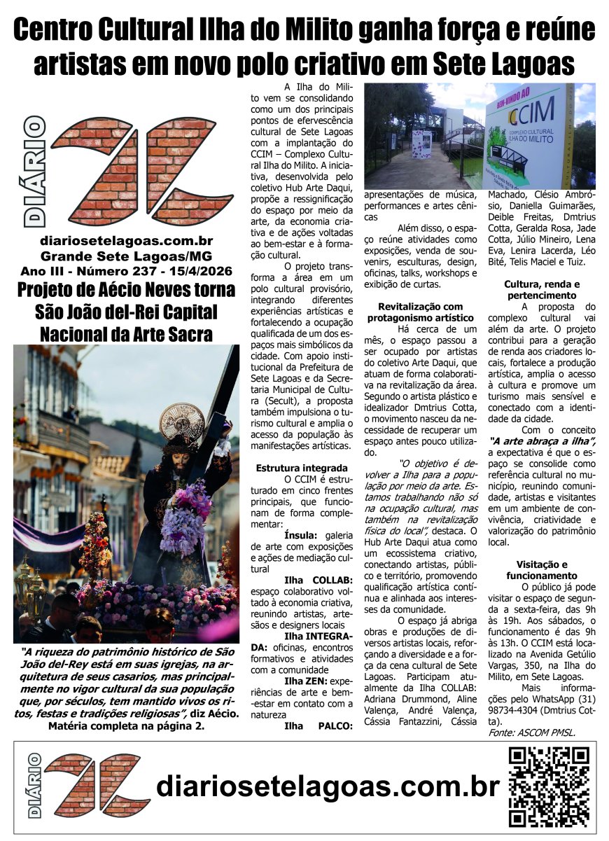 Jornal Diário Sete Lagoas de quarta-feira dia 15 de abril de 2026