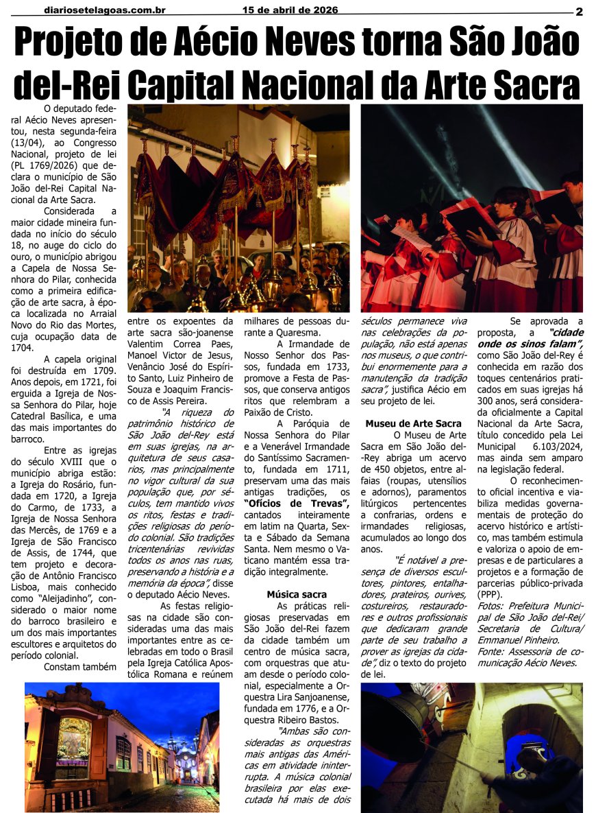 Jornal Diário Sete Lagoas de quarta-feira dia 15 de abril de 2026