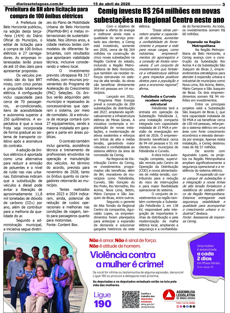 Jornal Diário Sete Lagoas de quarta-feira dia 15 de abril de 2026