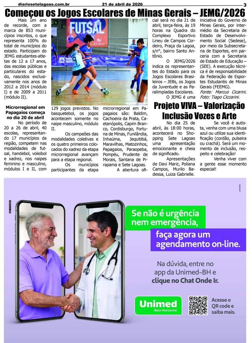 Jornal Diário Sete Lagoas de terça-feira dia 21 de abril de 2026
