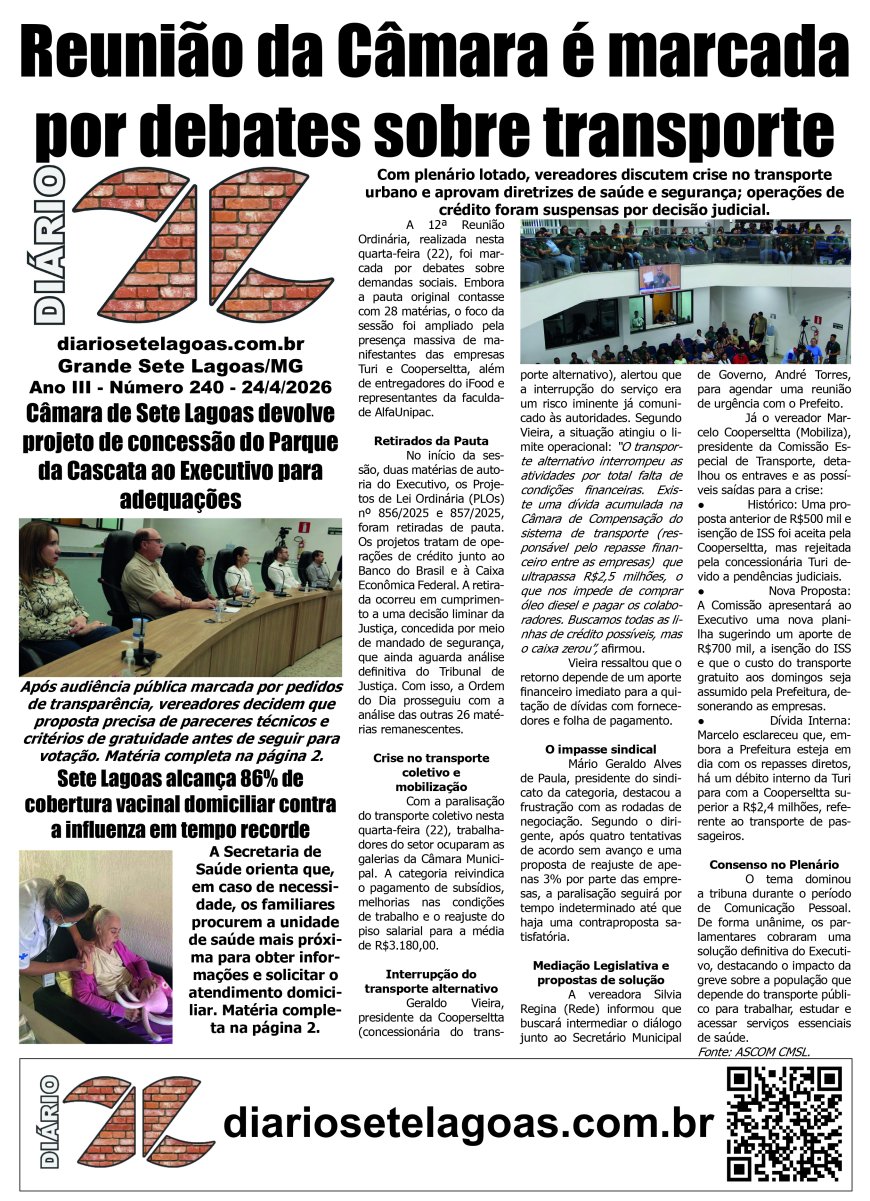 Jornal Diário Sete Lagoas de sexta-feira dia 24 de abril de 2026