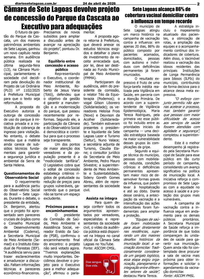 Jornal Diário Sete Lagoas de sexta-feira dia 24 de abril de 2026