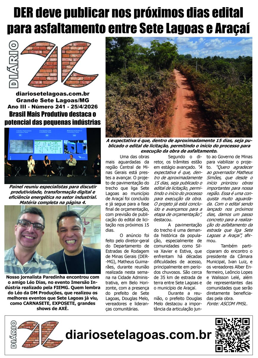Jornal Diário Sete Lagoas de sábado dia 25 de abril de 2026