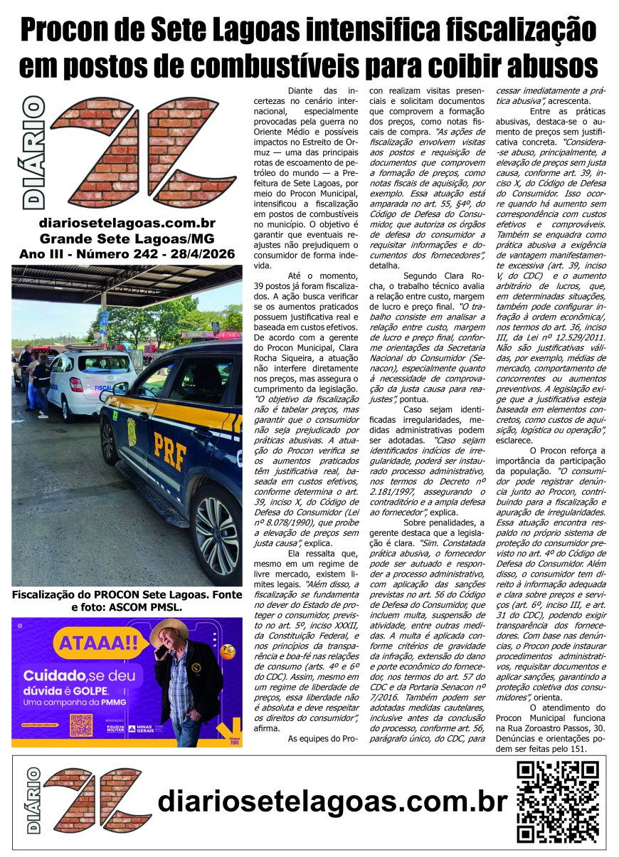 Jornal Diário Sete Lagoas de terça dia 28 de abril de 2026