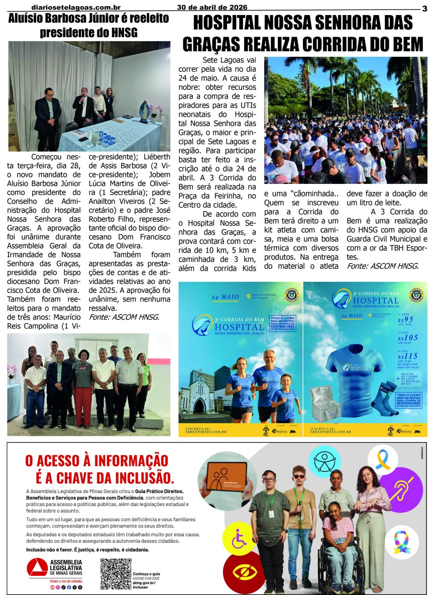 Jornal Diário Sete Lagoas de quinta-feira dia 30 de abril de 2026