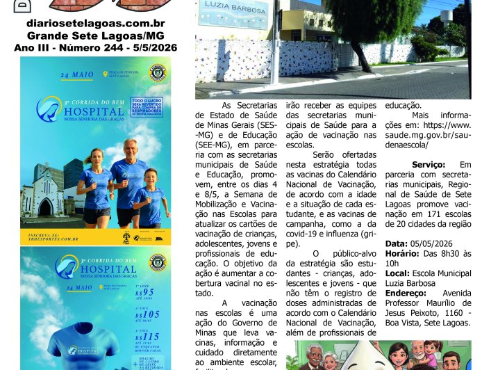 Jornal Diário Sete Lagoas de terça-feira dia 5 de maio de 2026