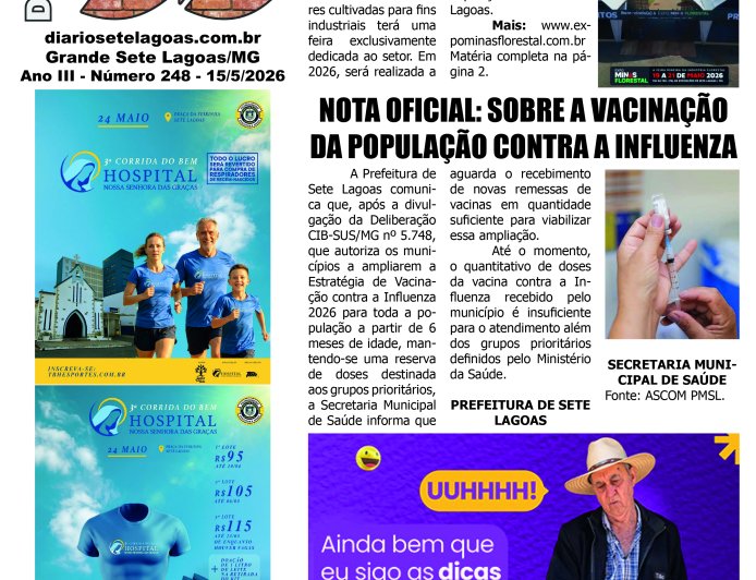 Jornal Diário Sete Lagoas de sexta-feira dia 15 de maio de 2026