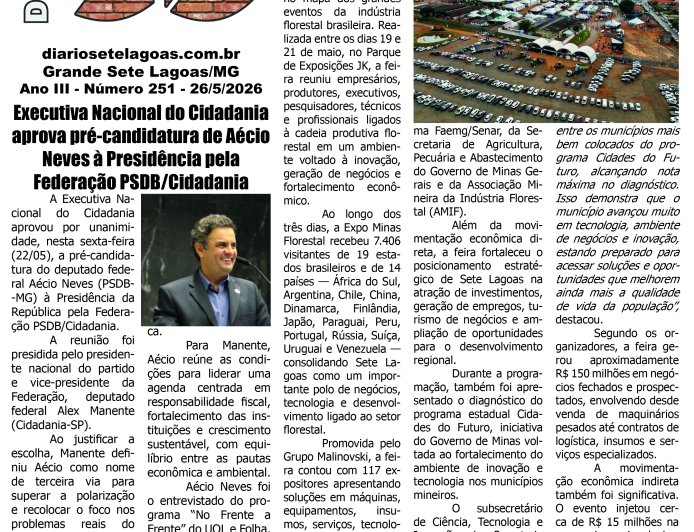Jornal Diário Sete Lagoas de terça-feira dia 26 de maio de 2026