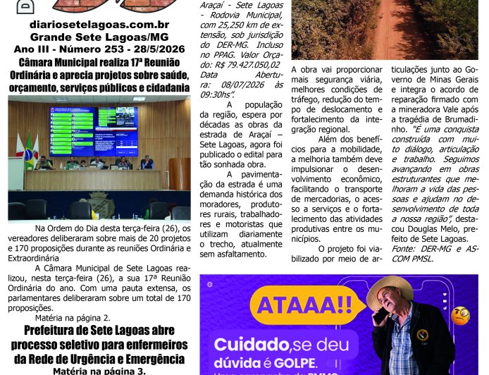 Jornal Diário Sete Lagoas de quinta-feira dia 28 de maio de 2026