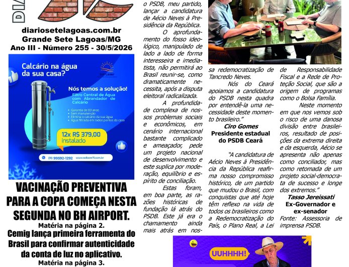 Jornal Diário Sete Lagoas de sábado dia 30 de maio de 2026