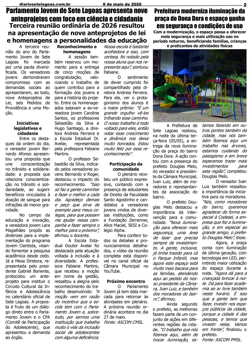 Jornal Diário Sete Lagoas de sexta-feira dia 8 de maio de 2026