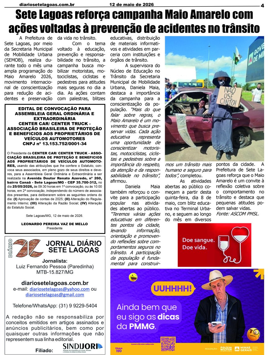 Jornal Diário Sete Lagoas de terça-feira dia 12 de maio de 2026