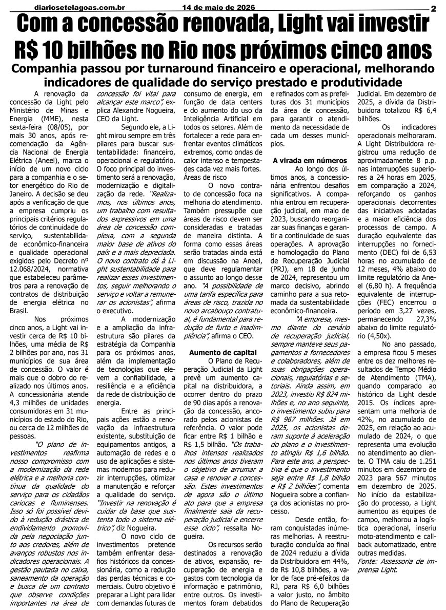 Jornal Diário Sete Lagoas de quinta-feira dia 14 de maio de 2026
