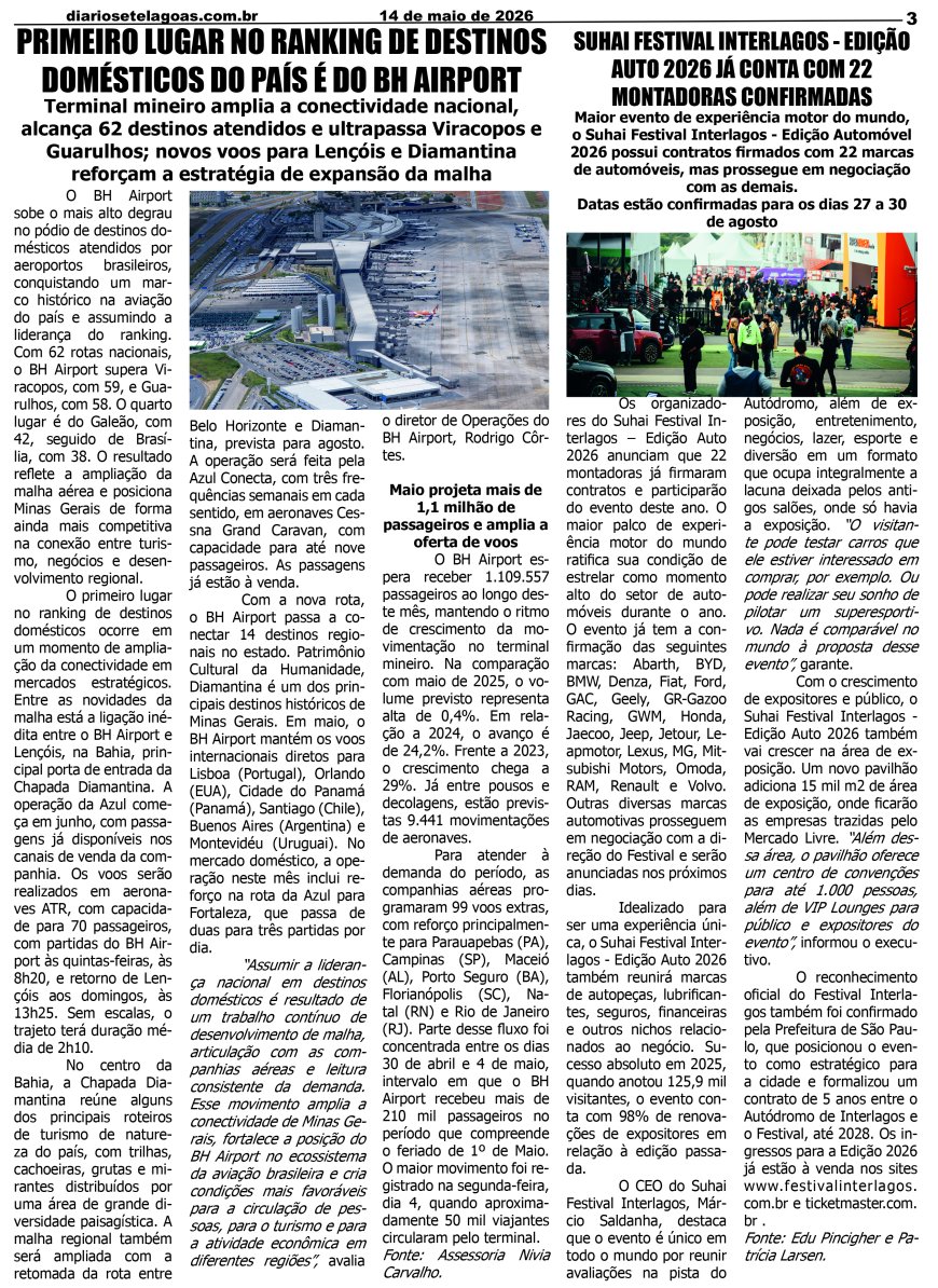 Jornal Diário Sete Lagoas de quinta-feira dia 14 de maio de 2026