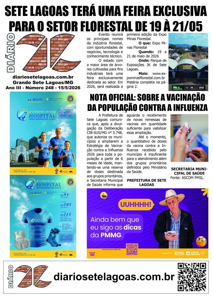Jornal Diário Sete Lagoas de sexta-feira dia 15 de maio de 2026