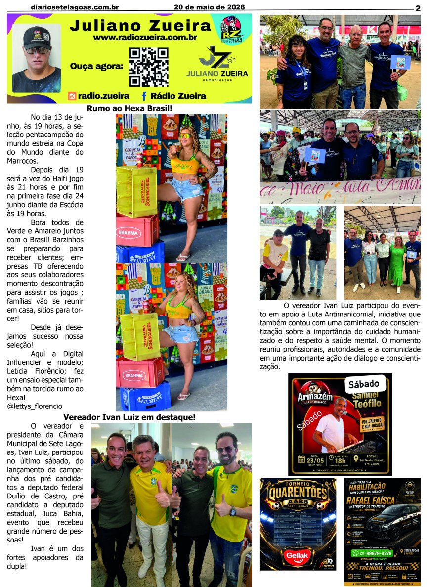 Jornal Diário Sete Lagoas de quarta-feira dia 20 de maio de 2026