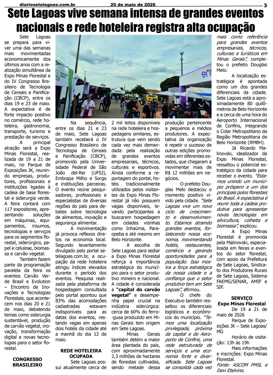 Jornal Diário Sete Lagoas de quarta-feira dia 20 de maio de 2026