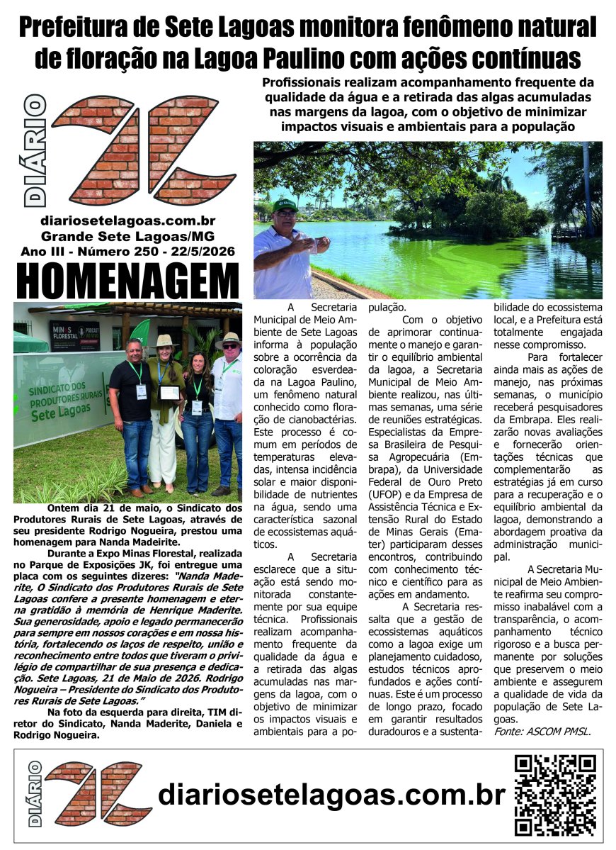 Jornal Diário Sete Lagoas de sexta-feira dia 22 de maio de 2026