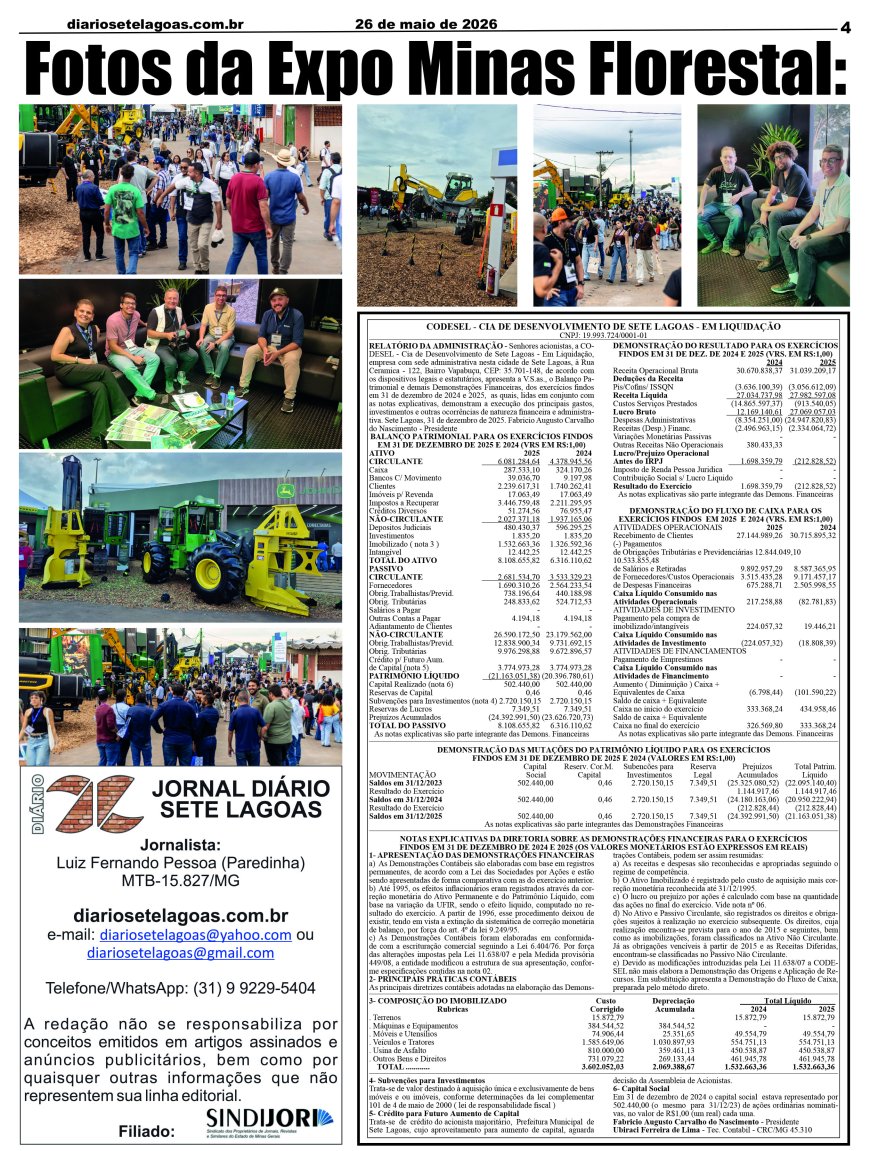 Jornal Diário Sete Lagoas de terça-feira dia 26 de maio de 2026