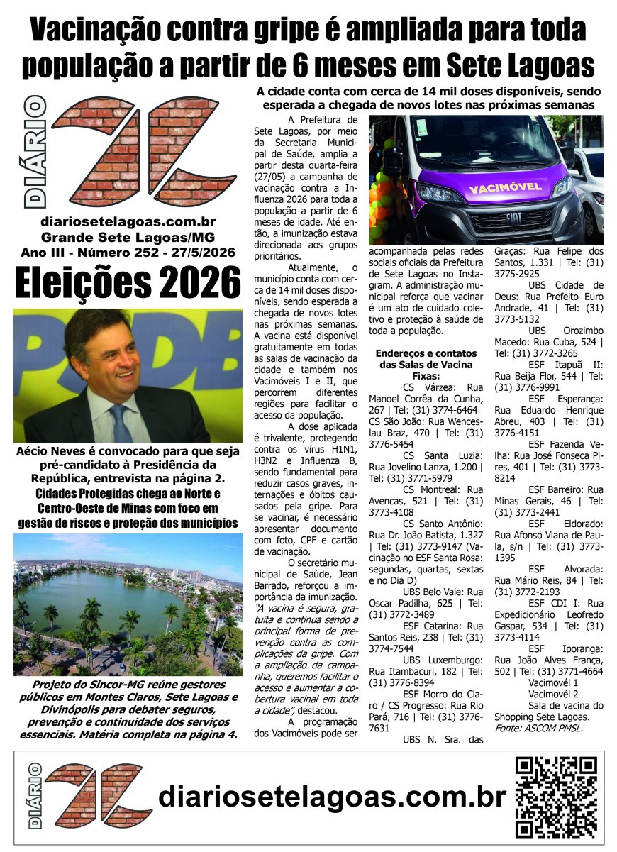Jornal Diário Sete Lagoas de quarta-feira dia 27 de maio de 2026