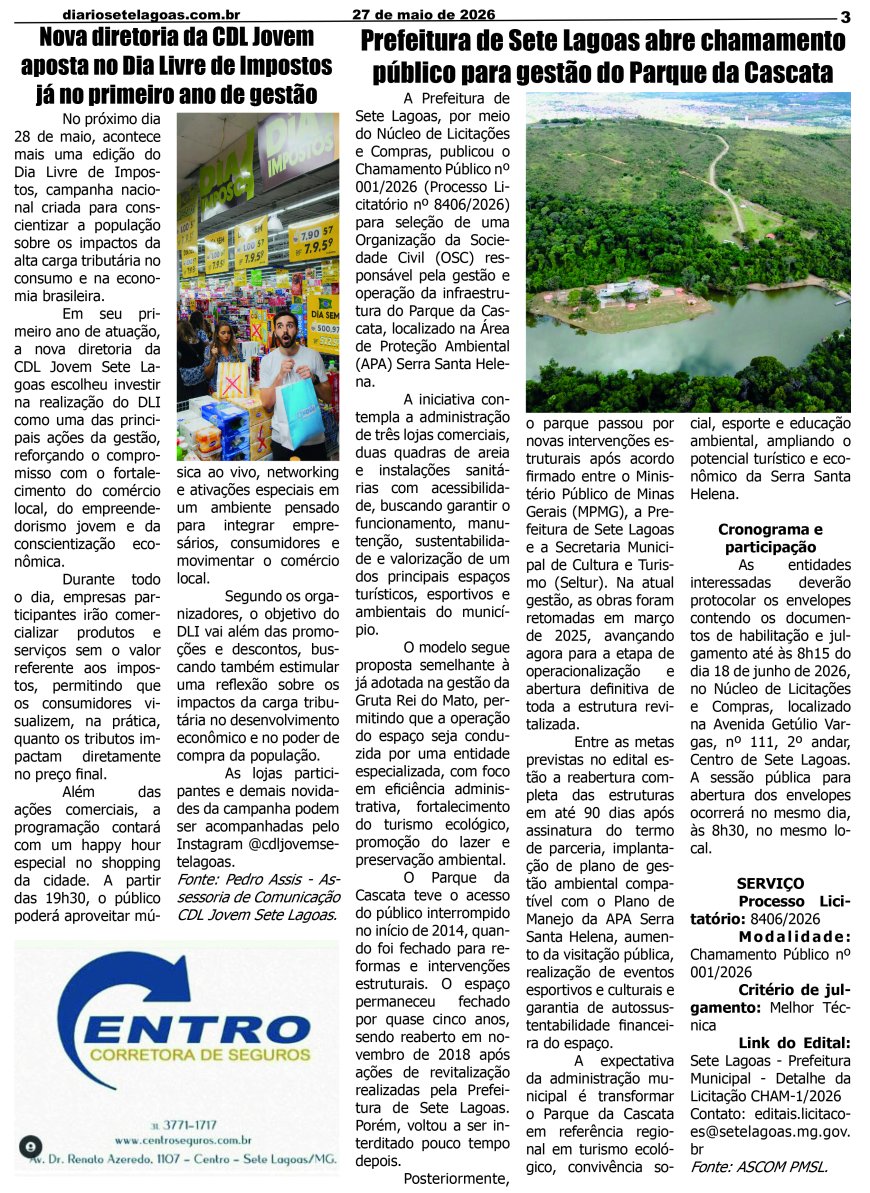 Jornal Diário Sete Lagoas de quarta-feira dia 27 de maio de 2026